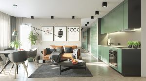 Căn hộ với nội thất màu xanh lá nhẹ nhàng, tươi mát 1
