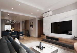 Bản hòa ca hoàn hảo giữa sắc nâu gỗ và ghi xám trong căn hộ Hà Nội 42