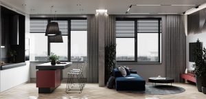 "Kết hợp màu sắc đỏ và xanh dương tuyệt vời trong căn hộ studio" 53